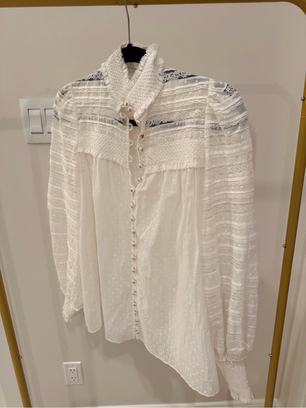 Zimmermann White Sheer Lace Dot-Print Candescent top - Picture 2 of 8
